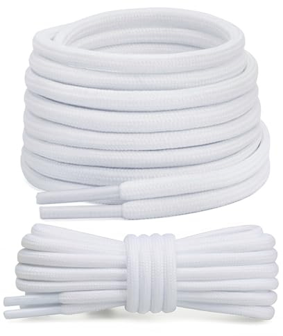 Stepace 2 Paar Premium Schnürsenkel runde reißfest Schuhbänder für Turnschuhe Laufschuhe Arbeitsschuhe Wanderschuhe und Trekkingschuhe, ca. 4,5 mm Durchmesser, 80 cm - 180 cm Länge Weiß 120