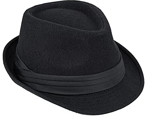 Klassischer Manhattan Trilby-Fedora-Hut für Damen, kurze Krempe, Gangster-Trilby-Fedora-Hut (Größe 7 1/4), Schwarz, M