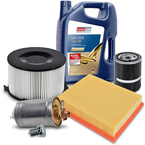 BESTPRICE Inspektionspaket Filterset mit 1x Ölfilter, 1x Kraftstofffilter, 1x Luftfilter, 1x Innenraumfilter (Aktivkohle), 1x Motoröl 5W-30 5 l, Kompatibel mit VW TRANSPORTER T4