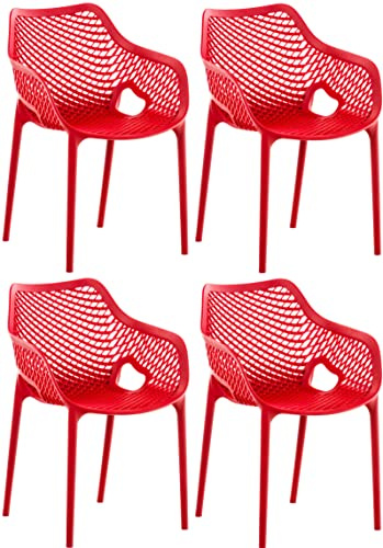 CLP Gartenstuhl 4er Set, stapelbare wetterfeste Kunststoffstühle für Terrasse & Garten, modern mit Armlehnen, Gestell grau, Air XL, Farbe:rot