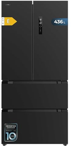 Cecotec Frigorífico puerta francesa Bolero CoolMarket FD 436 Dark E. Compresor Inverter Plus Frigorífico 4 Puertas Estilo Francés Dark 183X84Cm, 510L, No Frost, Clase Energética E, Metal Cooling