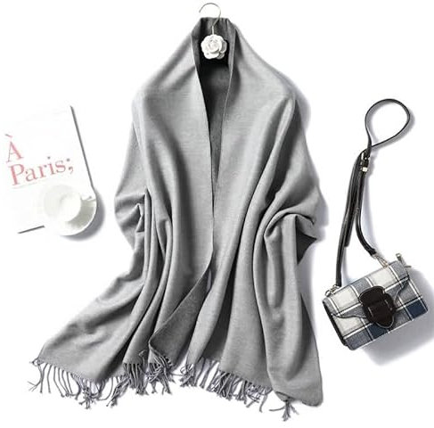 Stfery Winter Schal Frauen, Schal Winter Damen XXL Kunstwolle Dunkelgrau Hellgrau Doppelte Einfarbige Quaste 200x65CM Weich Warm