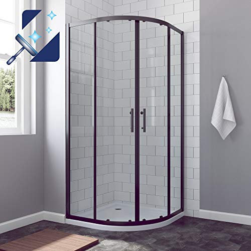 Viertelkreis Duschkabine Runddusche 80 x 80 x 195cm schwarz matt mit Schiebetüren Eckeinstieg mit Nanobeschichtung Duschabtrennung Duschwand Dusche Radius 55cm aus 6mm ESG Glas Klarglas Vollrahmen