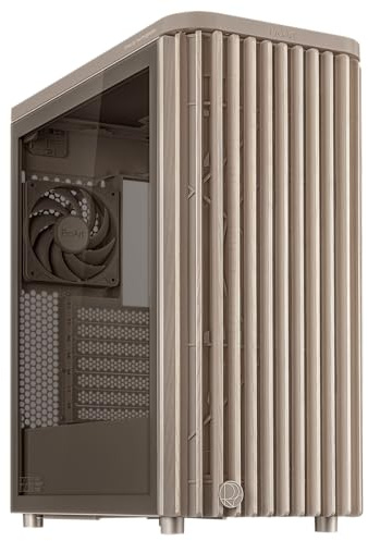 ASUS ProArt PA401 Wood Edition - ATX-chassi med härdat glaspanel, kompatibel med 314 mm GPU, kompatibel med 240 mm radiatorer, två 160 mm fläktar, avtagbart PSU-stöd - Beige