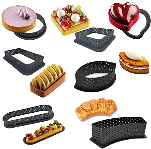 JS MOLD Pack of 7 Cake Moulds Perforated Ring, Cake Mould Mousse Cake Ring, Square Dessert Cake Ring Plastic, DIY Cake Mould Baking Tools for Making Mousse Pie Quiche