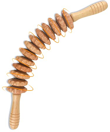 Coriver Faszienrolle Holz, 42.5 cm Massageroller Roller mit Griff, Anti Cellulite Massagegerät Maderotherapie, Massagestab Holz für Lymphdrainage Beine Nacken RüCken KöRper