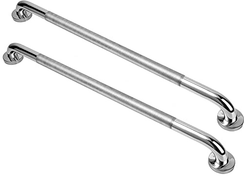 Miluoou Rutschfester Dusch-Haltegriff, 81,3 cm, Chrom, SUS 304 Edelstahl, Haltegriffe für Badezimmer, gerändelte Balance-Stange, Sicherheits-Handlaufstütze, Behindertenverletzungen, Senioren-Bad, 2