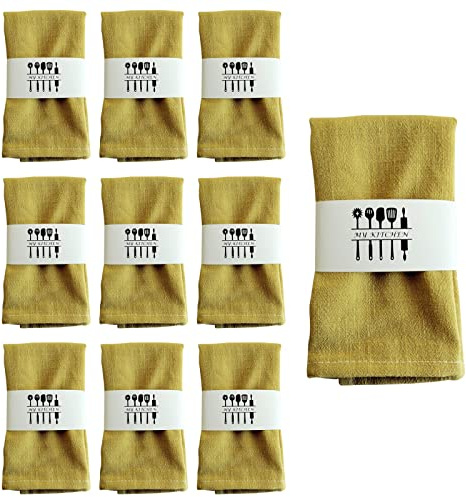 10 Stück Leinen Servietten, Natur Baumwolle Leinenservietten, 40x 40cm Nachhaltige Stoffservietten, Tischdekoration für Küche Esstisch Abendessen Cafe Restaurant Party Hochzeit Geburtstag (Gelb)