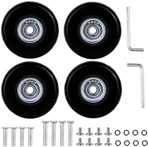 Nizirioo Ersatz Rollen Gummi Rollen Kofferrollen 4 Stück Gepäck Koffer Trolley Ersatzrollen Reparaturset 50mm Wheels für Koffer Trolley Skate Gummi-Lenkrollen,mit Metall Achsen Ersatzteile, Schwarz