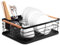 JUPPLIES Escurreplatos de Acero Inoxidable con Soporte para Utensilios Extraible, Portavasos y Estante de Gran Capacidad - Escurridor de Platos con Bandeja de Goteo - 41.5x31x11cm (Negro)