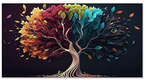 GEMMII Abstrakter bunter Geldbaum Gerahmte Wandkunst Bilder Leinwand Moderne Leinwandmalerei, individuelle Wandkunst, Bilder für Wohnzimmerdekoration, 30 x 60 cm Rahmen