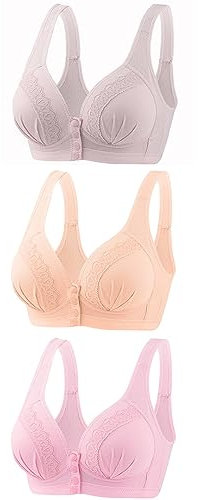 AMhomely 3PC Sports Bras - Women's Front Fastening Wireless Soft Full Cup Push Up Yoga Running Lounge Lift Up Bras