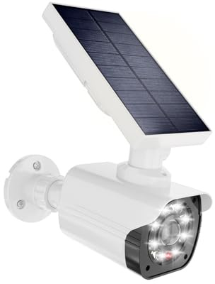 WALI Telecamera finta a energia solare, finta telecamera di sicurezza con sensore di movimento, telecamera di sicurezza simulata wireless per interni ed esterni (TCW1-SOL), 1 confezione, bianca