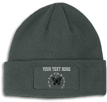 Custom Patch Beanie Zebra Longwing Butterfly Winter Hats Acrylic Skull Cap Hats for Men & Women 1 Size Dark Grey Personalized Text Here