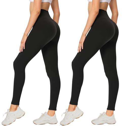 AMIYOYO 2er Pack Leggings für Damen High Waist Sporthose | Blickdicht Elastische Bauchweg Hosen für Yoga, Fitness, Outdoor, Freizeit, Sport & Alltag