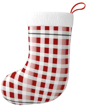 MDATT Weihnachtsstrumpf mit roten karierten weißen Quadraten, für Urlaub, Familienfeier, Weihnachtsbaum-Dekoration, Accessoire, Vintage-Design