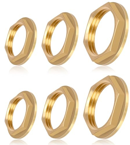 Glarks 6pcs G1 G1/2 G3/4 3 Sizes Brass Lock Nut with Flange Hex Female Locknut Pipe Fitting Hex Lock Nut for Plumbing Fixed