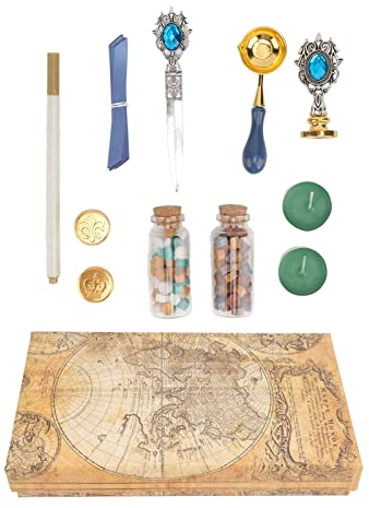 Aladeno Wachssiegel-Stempel-Set, Wachssiegel-Set, Siegelwachs-Stempel, Kupfersiegel, klares Muster, satte Farben, abnehmbares Vintage-Wachssiegel-Set mit Griff für DIY-Geschenke (Blau)