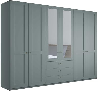 WIEMANN Drehtürenschrank mit 3 Schubkästen, mit 2 Spiegeltüren mittig, Landhausstil Kleiderschrank 300cm breit, Salbeigrün, Höhe 216cm, Marlow