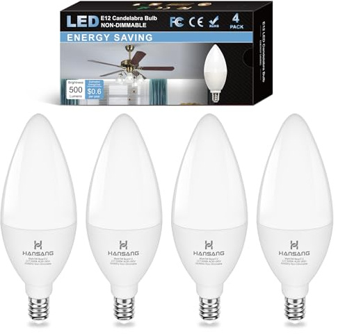 hansang E12 LED Ceiling Fan Light Bulbs 60W Equivalent 5000K Daylight