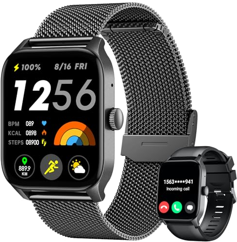 Smartwatch Fitnessuhr Wasserdicht Schrittzähler Sportuhr: Smart Watch Herren 1.83” Touchscreen mit Telefonfunktion Pulsuhr SpO2 Herzfrequenz Schlafmonitor 100+ Sportmodi Fitness Uhren für Android iOS