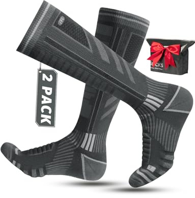 Lana Merino Termiche Calzini Sci Uomo 43-46, Tieniti al Caldo, Traspiranti, Ad Asciugatura Rapida, Compressione Snowboard Calze Sci Uomo (2 Paia)