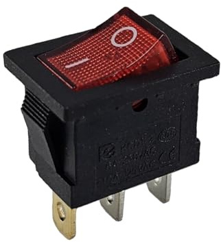 Rote Mini Wippschalter 19 x 13 mm, 6 A, 250 V~ 3 Pin, Wippe rot beleuchtet