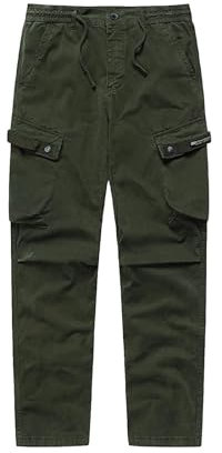 Cargohose für Herren, elastischer Bund, leichte Arbeitshose, normale Passform, Arbeitshose, einfarbig, Kordelzug, Outdoor-Kampfhose, Jogginghose, Wanderhose mit Taschen, Z01ag, L