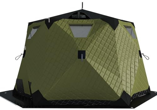 SULQING Eisangelzelte, Isoliertes Eisangelzelt Mit Bodenmatte, Pop-up-Eishütte Für 6–10 Personen, Eishütte – Tragbare Sechseckige Winter-Eisangelhütte Mit Herdheber Und Tragetasche