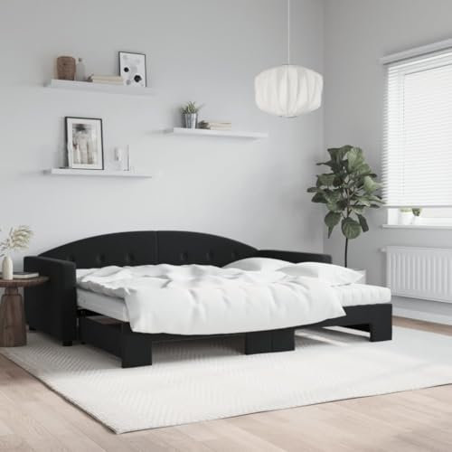 Hommdiy Tagesbett, Gästebett mit Matratze, Sofabett Schlafsofa für Schlafzimmer Wohnzimmer, Bettsofa Sofa 2-in-1, Samt Schwarz,90 x 200 cm,mit Bettkasten & Matratze