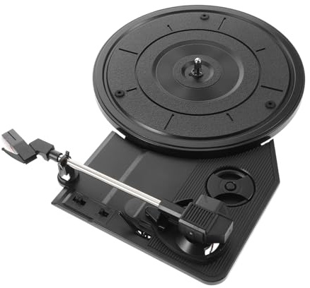 Giradischi Vinile Vintage Nero con Altoparlanti Integrati 200mm | Movimento Grammofono Classico, Plastico Leggero, per Appassionati e Principianti, Uso Domestico