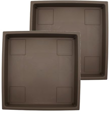Accent - Sottovaso quadrato per piante, in plastica resistente, elegante vassoio quadrato per il drenaggio dell'acqua, resistente ai raggi UV, per interni ed esterni (35,6 cm, cioccolato, confezione