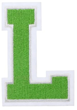 QUARKZMAN 1 Stück Aufnäher zum Aufbügeln mit Buchstaben L, 7.8cm Große Zahlen zum Aufbügeln, Gestickter Patch zum Aufbügeln für Kleidung, Hosen, Hüte, Taschen(Grün）