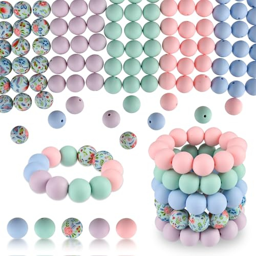 ASTARON 100 Stück 15 mm Silikonperlen für Schlüsselanhänger, hellrosa, lila, blau, rund, Perlen für Armbänder, Basteln, Perlenstifte, Dekorationen, Schmuckherstellung, Partyartikel | Silikonperlen für Armbänder, Perlen für Perlenstifte, Schmuckherstellung, Geschenke für Bastler, Schlüsselanhänger