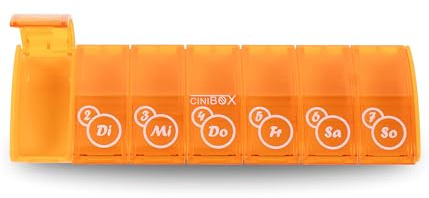 CINIBOX 7 in 1 – Tablettenbox 7 Tage – Melonengelb – Pillendose & Medikamentenbox mit 7 Fächern – leicht zu öffnen & sicher verschlossen – BPA-frei & lebensmittelecht – Made in DE