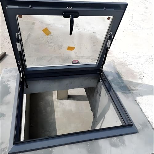 Roof Hatch Door Skylight, Sun Room Roof Skylights, Skylights & Roof Windows, Multi-angle Roof Viewing Aluminium Window, Double-layer Insulating Glass, for Attic/Sun Room/Basement/Attic(Grey,LxW 50x70c
