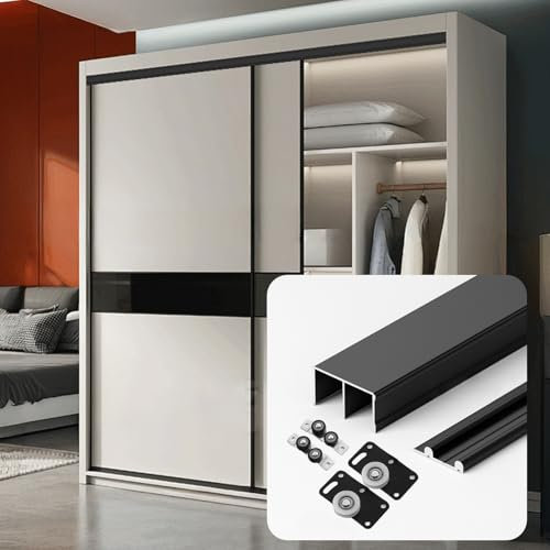 Genérico Herrajes para Puertas corredizas de Doble Hoja para Sistema de 2 Puertas, Puerta corrediza de Armario de Aluminio de Doble riel con polea, Kit de riel bidireccional para Puerta corrediza (ne