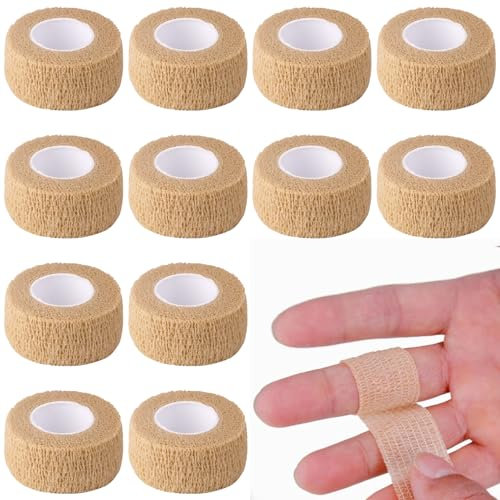 12 Rollen Fingerpflaster,Fingerpflaster Selbsthaftende Bandage,Fingertape,2,5 Cm *4.5m,Steri Strips,Fingerverband, Hautfarben, Für Handgelenk- Und Knöchelverstauchungen Und Schwellungen
