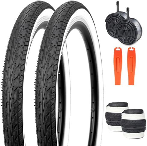 20 x 1.75 Inch Bike Tire 2 Pack Bicycle White Wall Side Tires Folding Bead Tyre with 2 PCS Inner Tubes Compatible with 20 Kids Bike, Folding Bike, Tricycles
