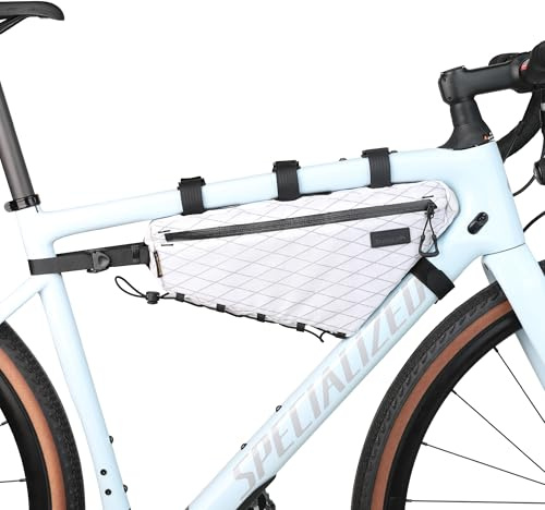 Rhinowalk Fahrrad-Dreieckstasche 2,9L – wasserdichte Rahmentasche mit YKK-Reißverschlüssen, Kabeldurchlass & Pumpenhalter – Für Trinksysteme geeignet – Weiß