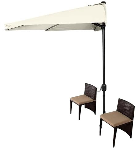 ZYXQQJ 3m Halbrundschirm Halbrund Sonnenschirm Wandschirm Wasserdicht 5 Rippen Mit Kurbel Balkonschirm UV-Schutz Marktschirm(Off-White)