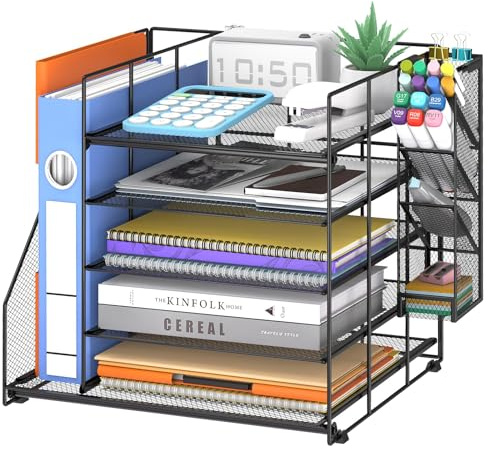 ReePlan Schreibtisch Organizer und Zubehör, 5-stufiger Multifunktionaler Stiftehalter mit Schublade und Ablagefächer, für Büro, Schule, Zuhause