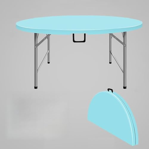 Tavolo da picnic rotondo portatile pieghevole con manico, resistente, capacità di carico 300 kg, per esterni, con staffa in metallo, ideale per campeggio, barbecue e tailgating (blu, 120 x 74 cm)