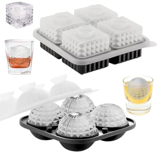 Lot de 2 moules à glaçons en silicone avec couvercle - Sans BPA - Grand moule à glaçons - Pour whisky, cocktails, jus de fruits, smoothies