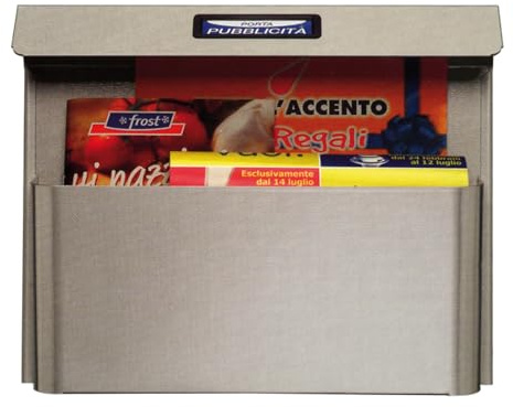 EffeDecor Cassetta Porta Pubblicità in Acciaio Inox e Acciaio Zincato con Tetto Parapioggia Grigio Condominiale Ideale per Esterno Posta Casa Offerta 34x8x28 cm