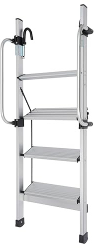 4 Step Aluminum Bunk Bed Ladder 330 lbs Load Capacity, Foldable Hook-On Ladder with Wide Pedals, RV Camper Dorm Loft Staircase for Lofted Bunk Beds Truck Climbing Replacement (4 Step)