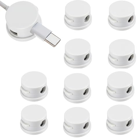 10 Stück Kabelhalter, Kabelhalter Selbstklebend, Kabelmanagement, Ladekabel Organizer, Drehbarer, Magnetischer Verschluss, Geeignet Zum Organisieren Von Datenkabeln, Mauskabeln, Netzwerkkabeln (Weiß)
