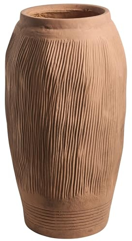 Blumenvase groß gerillt Hellbraun rund 28x28 cm In- & Outdoor 50 cm hoch Bodenvase Argino