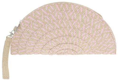equilibrium Woven Half Circle Clutch Bag with Detachable Wristlet Strap, Natural or Pink, Lightweight Summer Statement Accessory, 34x38x4 cm (Pink)