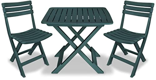 Runheo 3-TLG. Bistro-Set Klappbar Kunststoff Grün, Garten-Essgruppe für Balkon und Terrasse, Witterungsbeständiges Outdoor-Möbel-Set mit Klapptisch und Stühlen